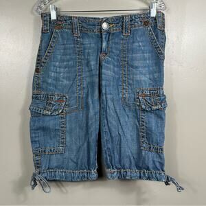 True Religion Women’s Blue Denim Cargo Shorts Size 27